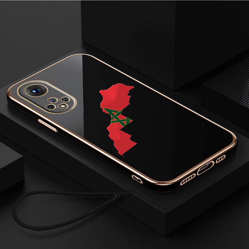 Роскошный чехол для телефона из ТПУ с ремешком для Huawei Y6P Y7 Y9 Prime 2019 Y9S Honor 70 90 Lite X7A X9A 5G, чехлы A21, чехол с картой и флагом Марокко