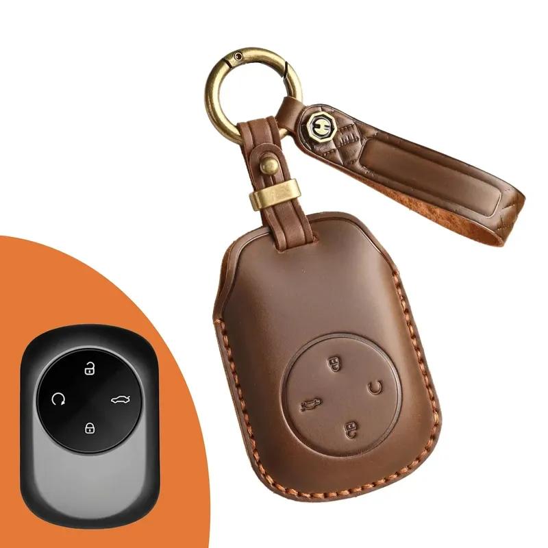 Leather Car Key Case Cover Holder Keychain Wallet Shell for Chery Fulwin T9 2024 Remote Key Cover Holder