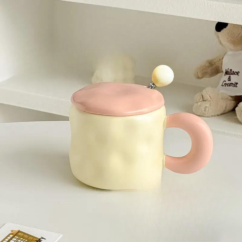 Cute High value Mug with Lid for Girls Office Coffee Cup Contrast Couple Cup