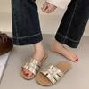 Summer New Square Head Slippers Retro Woven Flat Heel Versatile Casual Fashion Cool Slippers