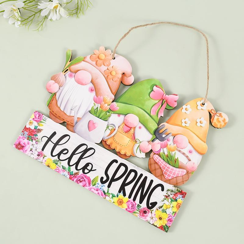 Пасхальные деревянные подвесные украшения Hello Spring Bunny Morkovy Rabbit Decoration for Home Door Wooden Board Sign DIY Wreath Garland