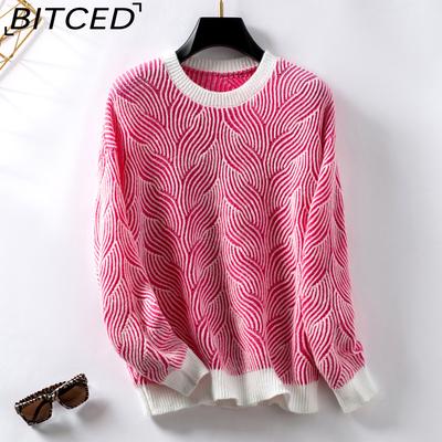 Ретро Повседневный Полосатый Свитер для Женщин Осень/Зима Пуловер Свободного Кроя Длинный Рукав Трикотажный Топ с Цветными Блоками