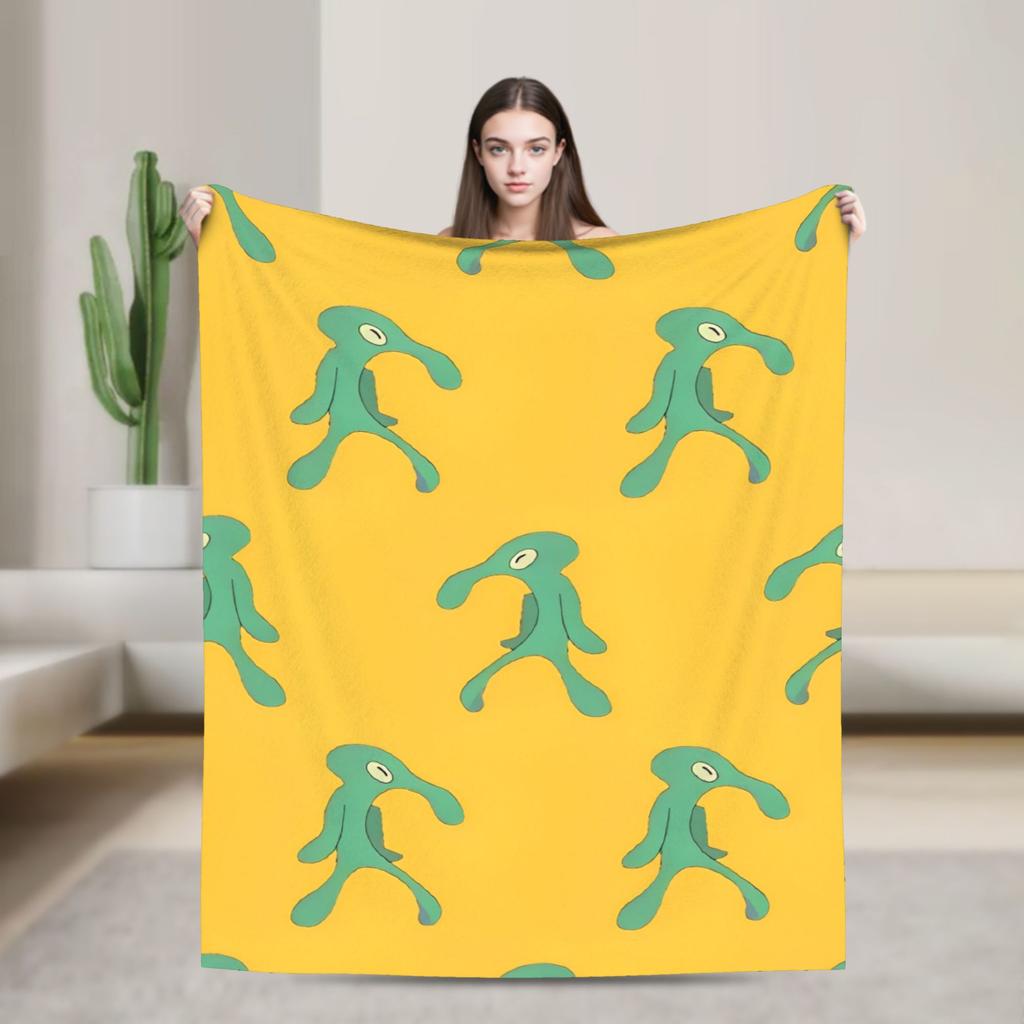 SpongeBob SquarePants Cartoon Blankets Squidward Flannel Funny Breathable Throw Blanket for Chair Covering Sofa Textile Decor