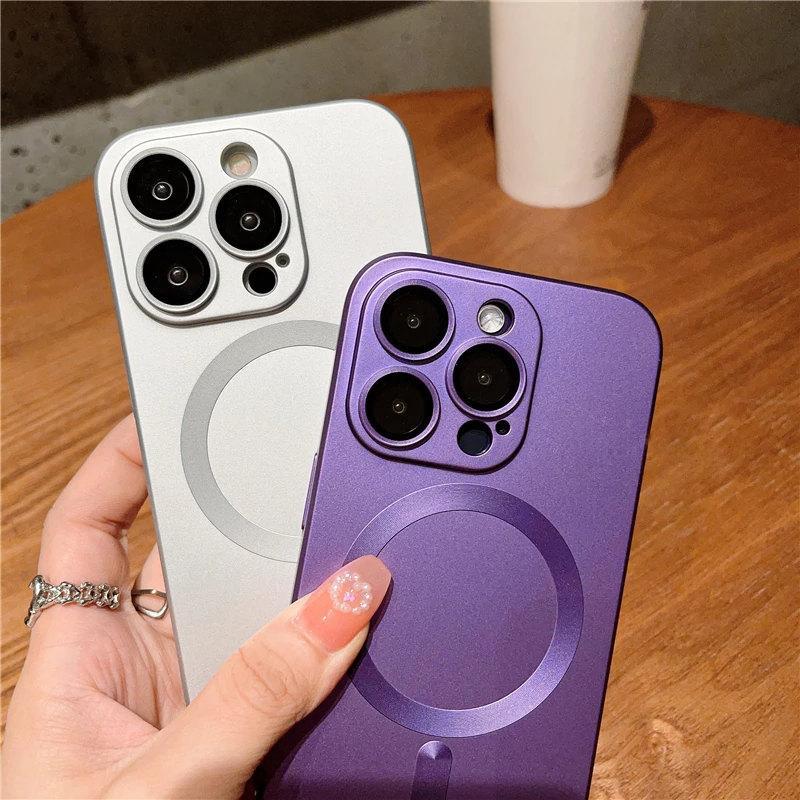 Матовый мягкий силиконовый чехол для беспроводной магнитной зарядки Magsafe для iPhone 14 15 16 Plus 13 12 11 Pro Max, защитное стекло для объектива