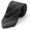 MICHIKO LONDON Brand Made In Silk Jacquard Woven Stripe and Pin Dot Pattern Charcoal Necktie, Japan, (Pattern C Gray)