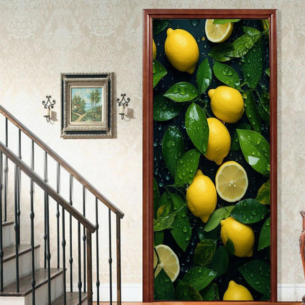 Fruit Lemon Door Stickers 3D Removable Vinilos Para Puertas Adhesive Wallpaper Art Murals for Doors Bibliotheque Modern Home Decor