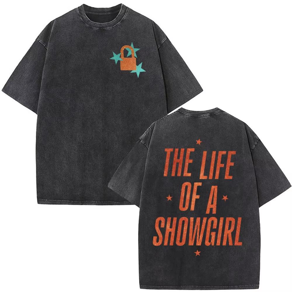 Альбом The Life of A Showgirl Мерч Футболки Подарки для фанатов Мужская Женская Одежда Винтажные Стиранный Хлопок Оверсайз Футболки с Коротким Рукавом