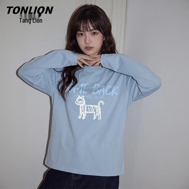 Женская хлопковая футболка с длинным рукавом и графическим принтом кошки TonLion