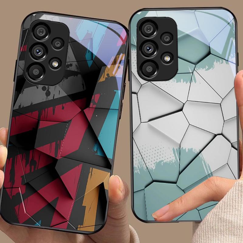 Геометрический узор для Samsung Galaxy S10 20 Plus 21 FE 22 23 24 FE 25 Ultra Черный Чехол для телефона из закаленного стекла Жесткий чехол