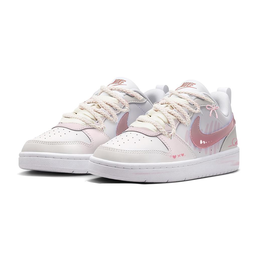 Nike Court Borough Abrasion Resistant Low top Skateboard Shoes Unisex Pink White BQ5448-100(Team162-)