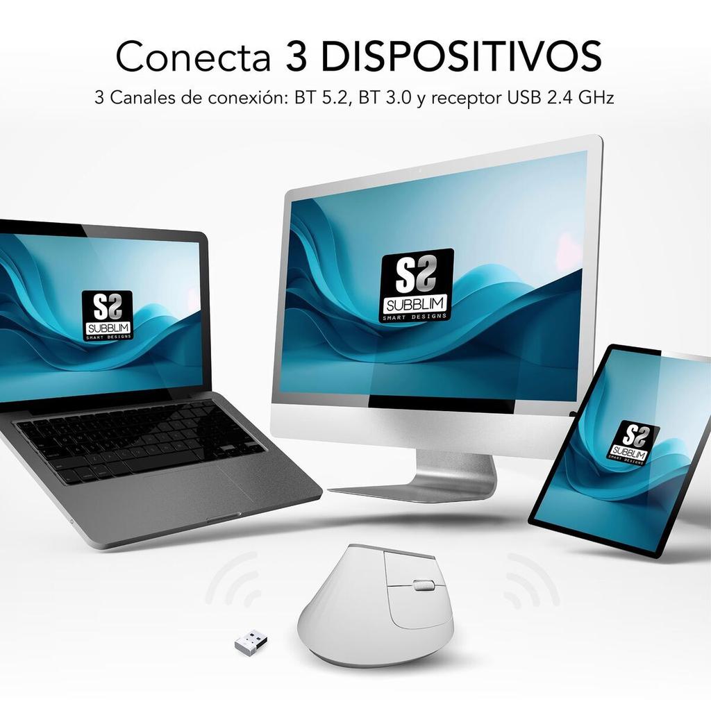 Ergonomic Optical Mouse Subblim SUBMO-EDNVW02 White 4000 dpi