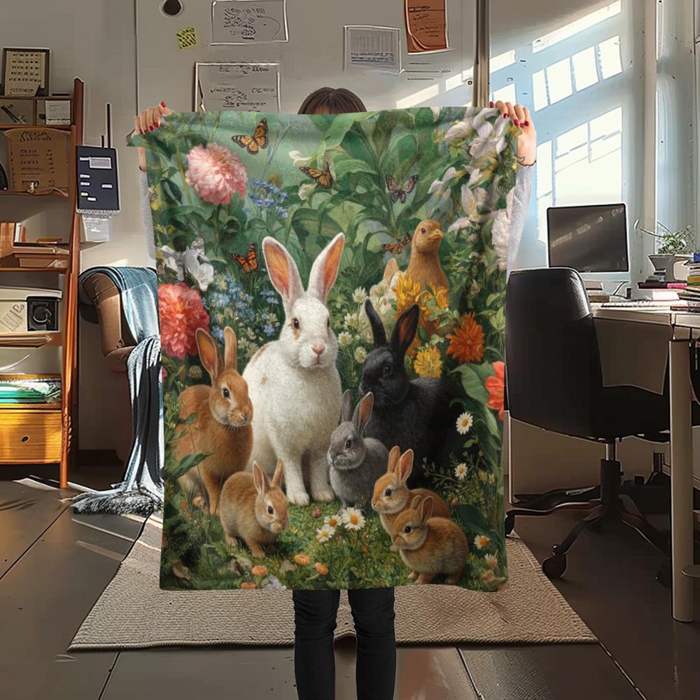 1PC Bloom Flock Print Flannel Blanket, High quality Comfortable for All Seasons, Home Decor, Warmth and Comfort