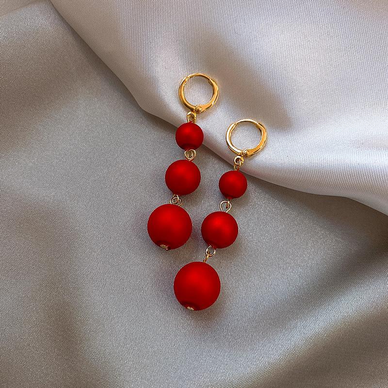 High Quality Elegant Red Drop Glaze Love Heart 925 Silver Needle Ladies Tassel Stud Earrings Jewelry Anti Allergy