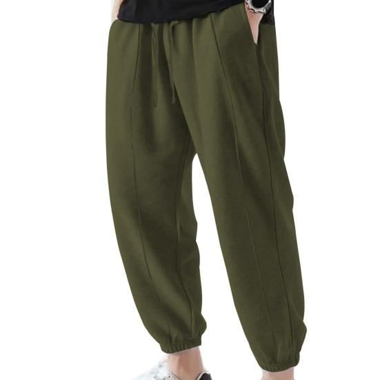 Мужские брюки с завязками и эластичной резинкой на талии, однотонные тонкие свободные спортивные брюки с ремешками на щиколотке, повседневные брюки-шаровары для повседневной носки