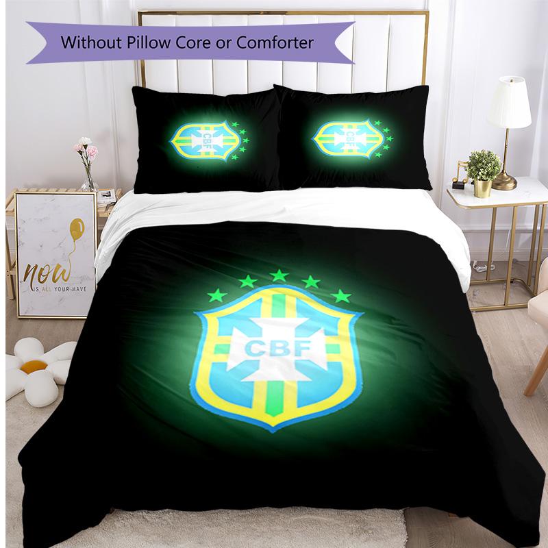 Brazil national football team Pattern Printed 3PCS Bedding Set Soft Skin-Friendly Washable Duvet Cover & Pillowcases Set All Season Bedroom