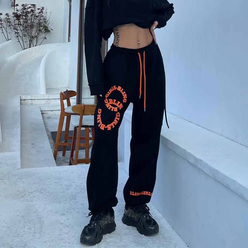 Спортивные штаны с зеленым принтом, женские корейские модные спортивные штаны большого размера, мешковатые широкие брюки в стиле хиппи, уличная одежда