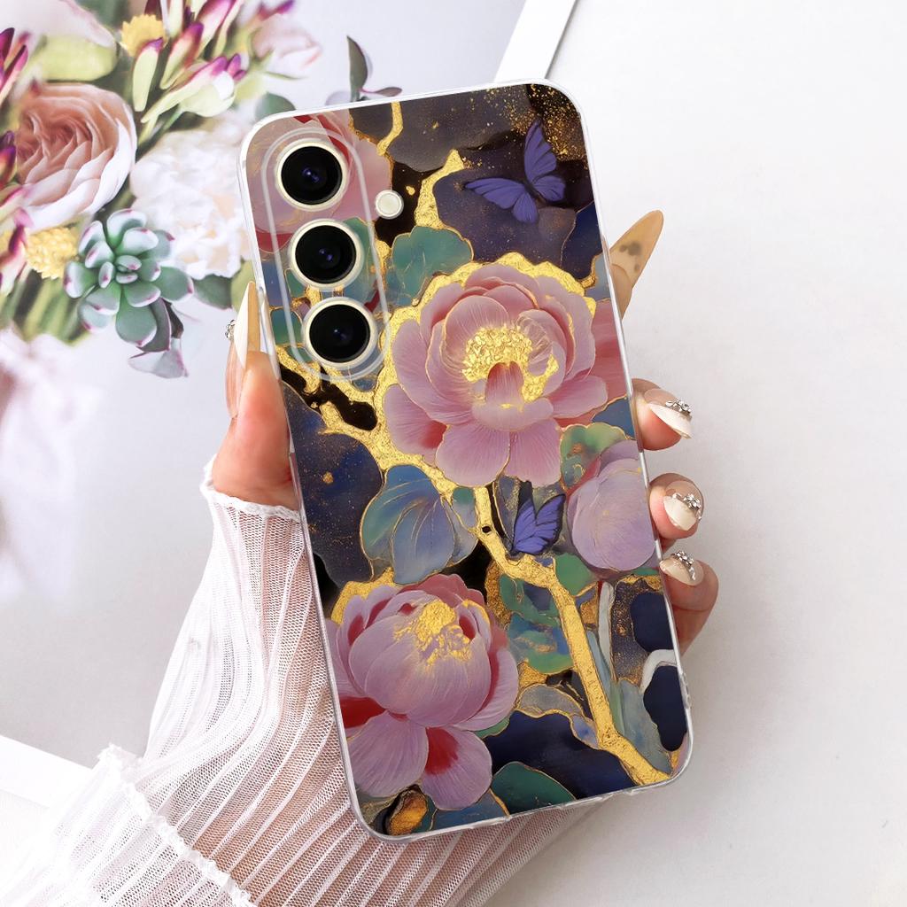 For Samsung Galaxy S25+ S25 2026 Cute Flower Butterfly Cat Painted Case For Samsung S25 5G S25Plus Soft Silicone TPU Phone Cases