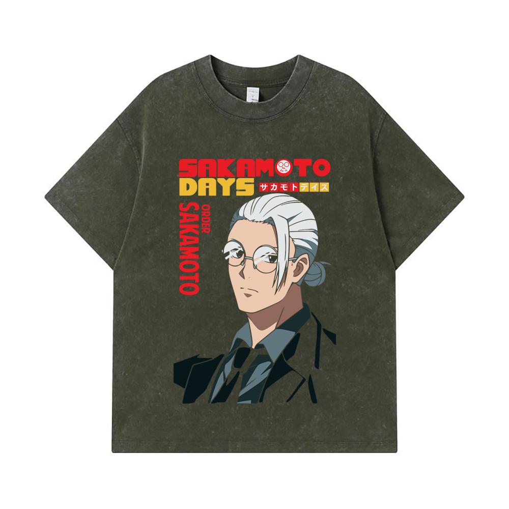 275 GSM Washed T-shirts 100% Cotton Sakamoto Days V7 Taro Print Unisex Heavy Cotton T Shirt