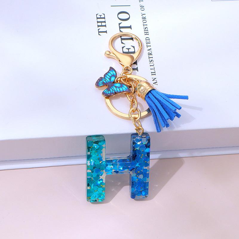 1 шт. Брелок с надписью для подвески на рюкзак, держатель для ключей, брелок с кисточкой, бабочка, милая градиентная смола, синий с пайетками