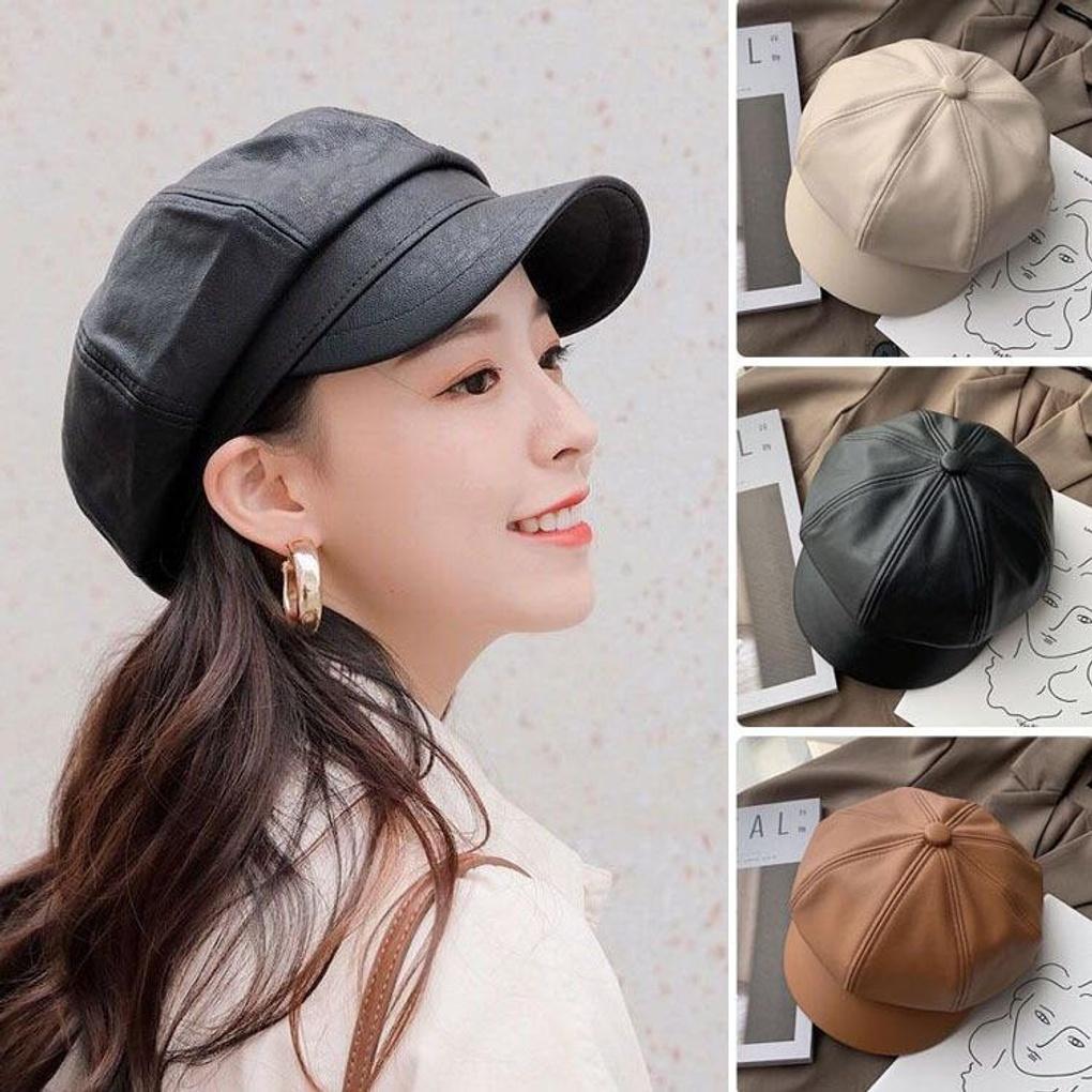 Women's Fashion Daily Simple Leather Newsboy Cap