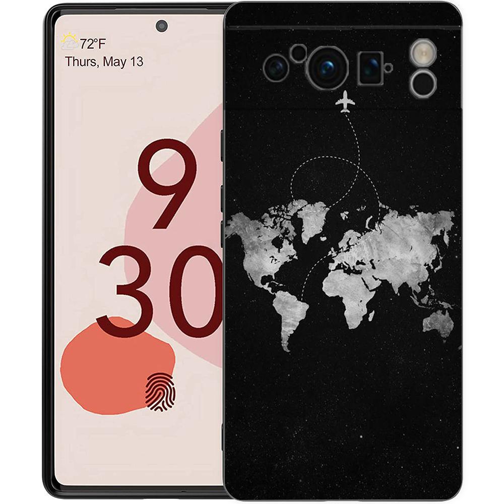 Мультяшная карта мира направление Пейзаж Чехол для телефона Для Google pixel 9 8 7 6 Pro 8A 6A 7A 5G Силиконовый Ударопрочный Черный Чехол
