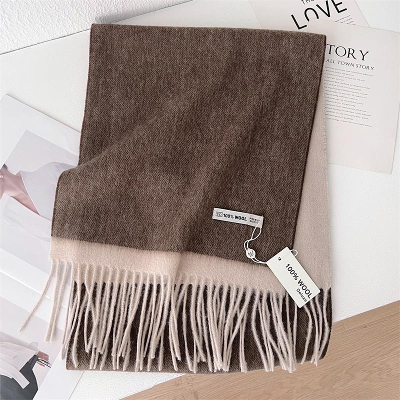 Luxury Winter 100% Wool Scarf Women Solid Pure Cashmere Handkerchief Warm Pashmina Female Shawl Plaid Wrap Soft Bufanda