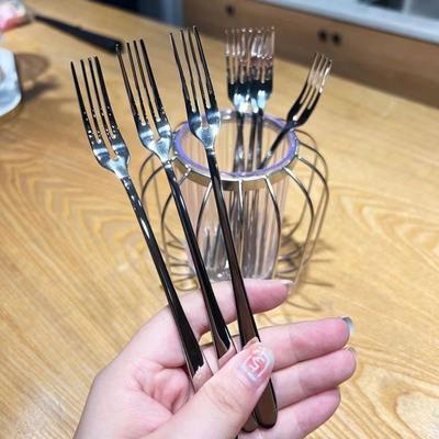 Серебряная вилка из нержавеющей стали с длинной ручкой для фруктов, десертов, торта, пика для фруктов, салата, маленькие вилки, ланч, аксессуары для бенто, бенто