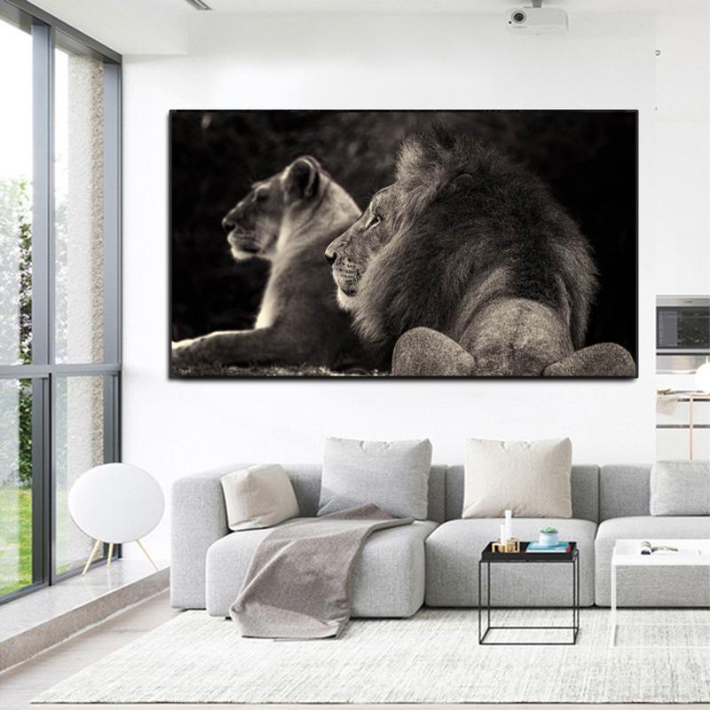 Large Size Black Lions Canvas Paintings On The Wall Animal Posters and Prints Wall Pictures for Living Room Cuadros Home Decor