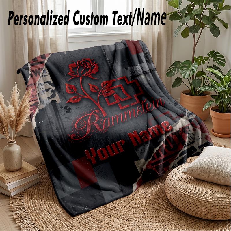 Rammstein Custom Flannel Throw Blanket Print Your Name Text Soft Warm Blanket Holiday Present
