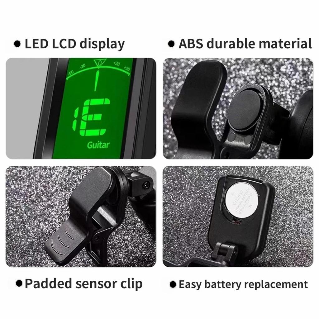 Guitar Clip-on LCD Tuner for Chromatic Acoustic Electric Bass Ukulele