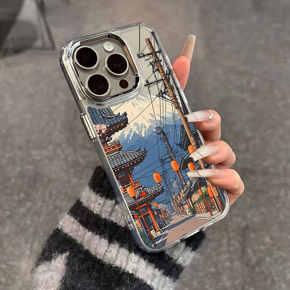 Чехол для телефона с японским городским пейзажем для iPhone 17 16 Plus 13 Pro Max 11 15 12 14 17E 16E Прозрачный чехол с защитой всей камеры
