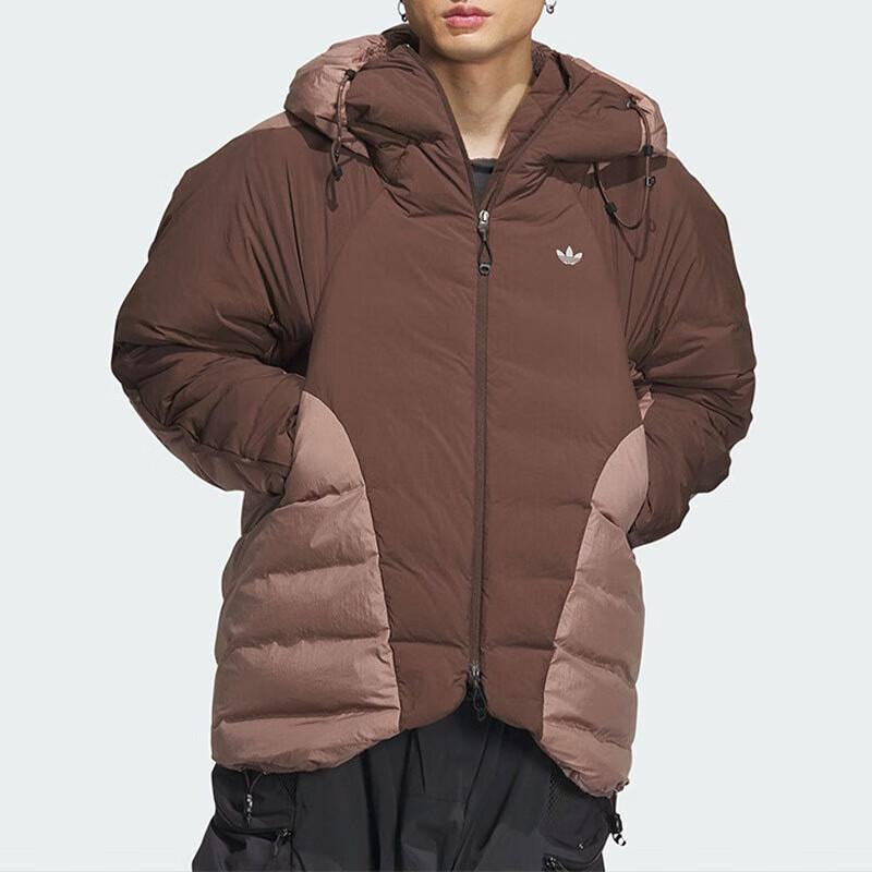 adidas Originals X Hamcus Collaboration FW23 Стеганая куртка-пуховик с цветными блоками и логотипом, завязками на шнурке, капюшоном, молнией, унисекс, верхняя одежда, коричневый цвет IX4344