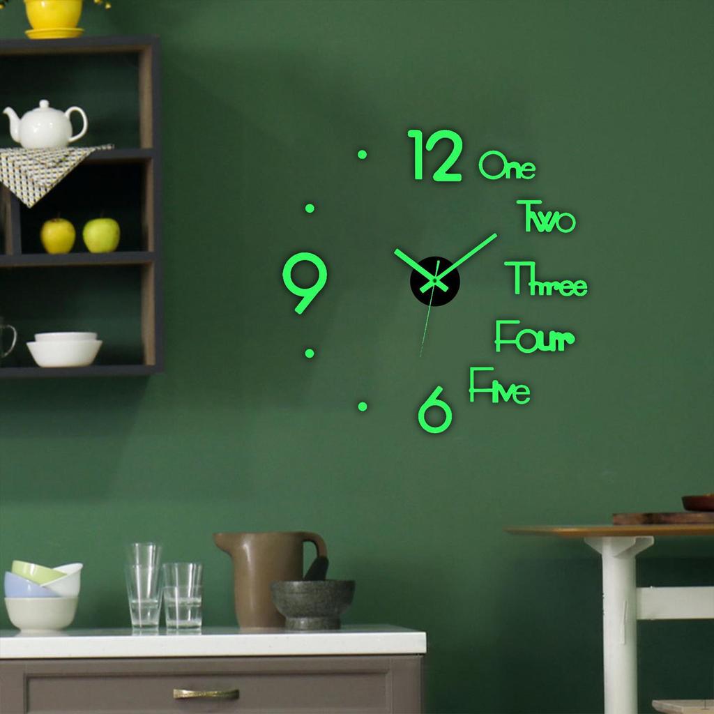 Acrylic Luminous Wall Clock Stickers 3 Clocks Glowing Non Ticking Frameless for Living