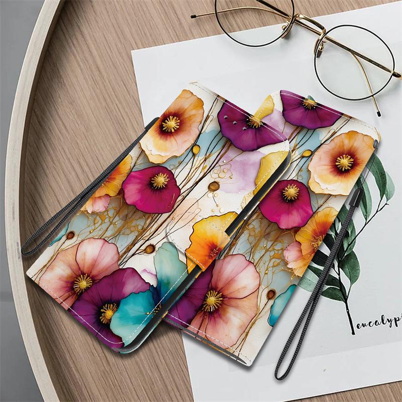 Ретро Цветочный Чехол для Samsung Galaxy S26+ S25 Edge S24 Plus S23 S22 S21 FE Ultra Чехол Кошелек Флип С Подставкой Задняя Крышка с Ремешком