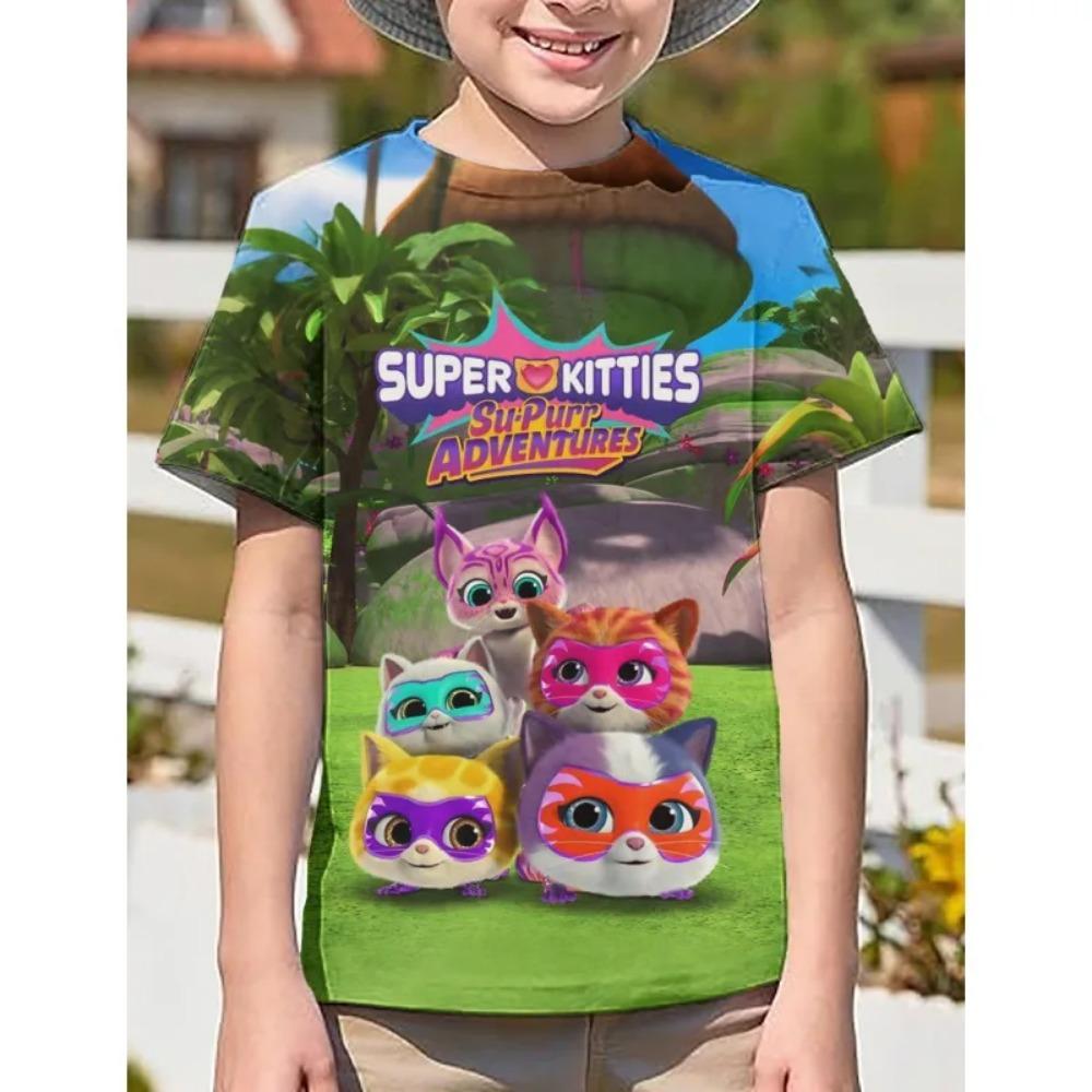 SuperKitties Kids High Quality T Shirts For Girls Cute Childrens Clothing 3D Cartoon Print Summer Short Sleeve Crewneck Tees 3D Printed Anime TOPS