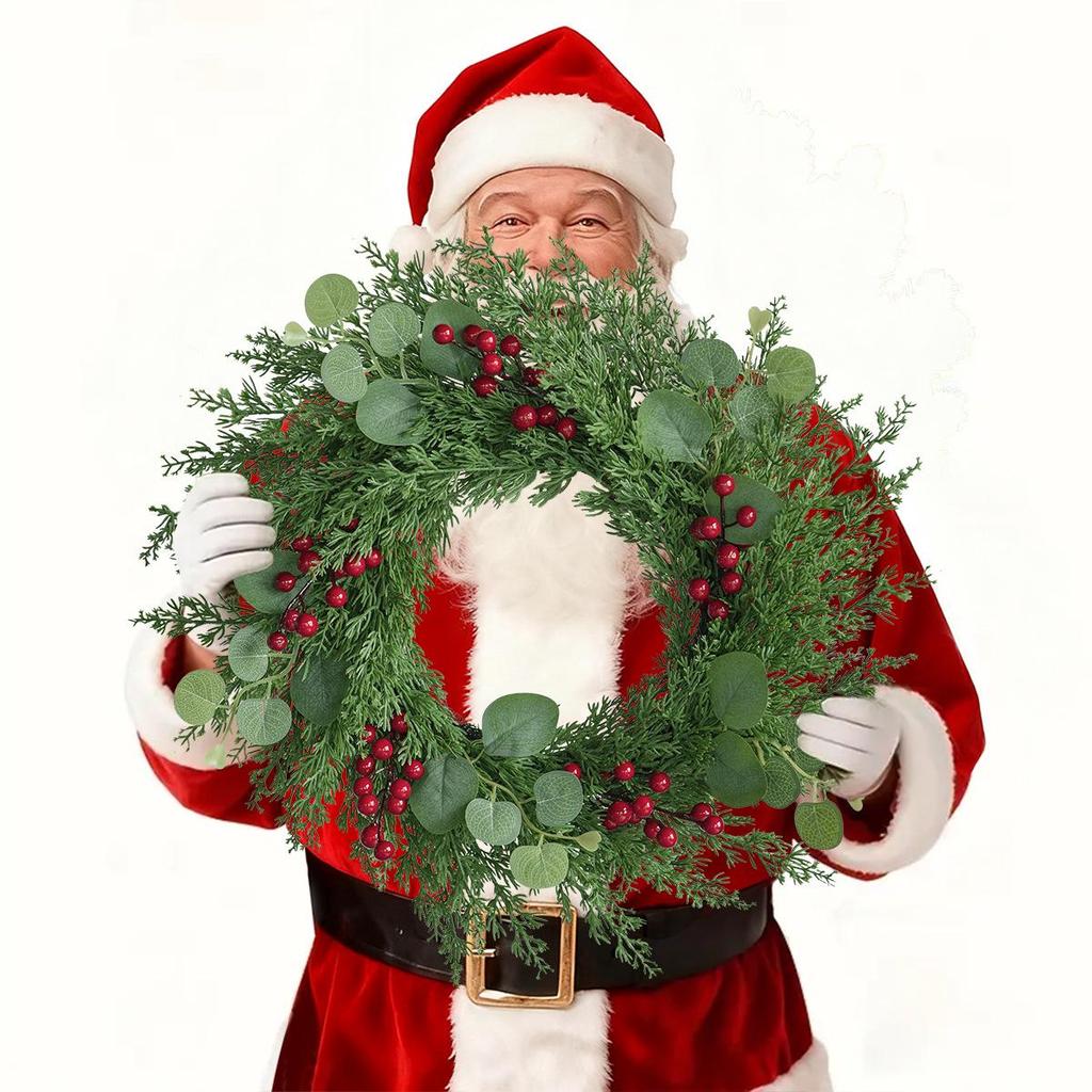 Christmas Pine Needle Eucalyptus Berry Wreath - Festive Door & Wall Decoration