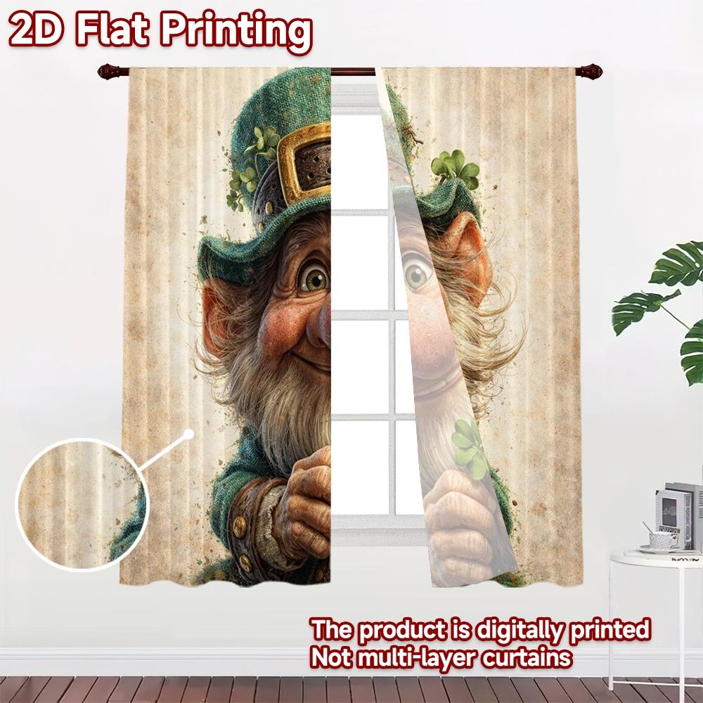2D FLAT PRINTING 2pcs Curtains (Without Rod) St. Patrick's Day Leprechaun Popular Curtains&Drapes Versatile Polyester Curtains