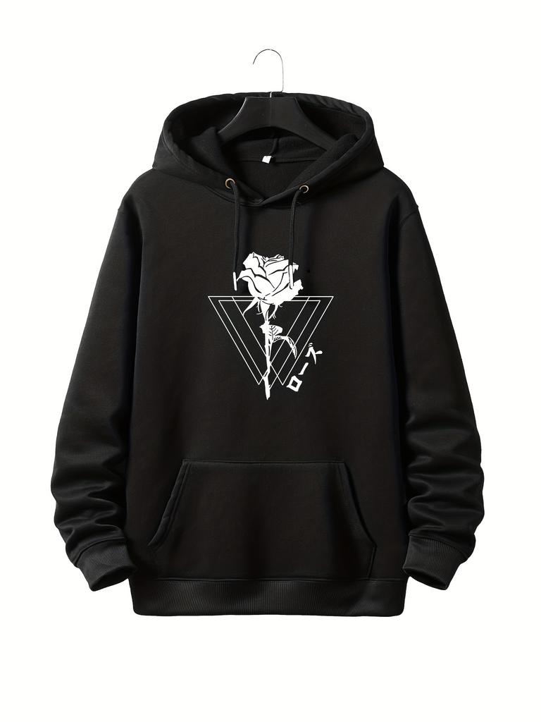 Unisex Fall Autumn Rose And Triangle Print Retro Vintage Graphic Hoodie Hooded Sweatshirt Print Casual Top for Daily Wear Weekend