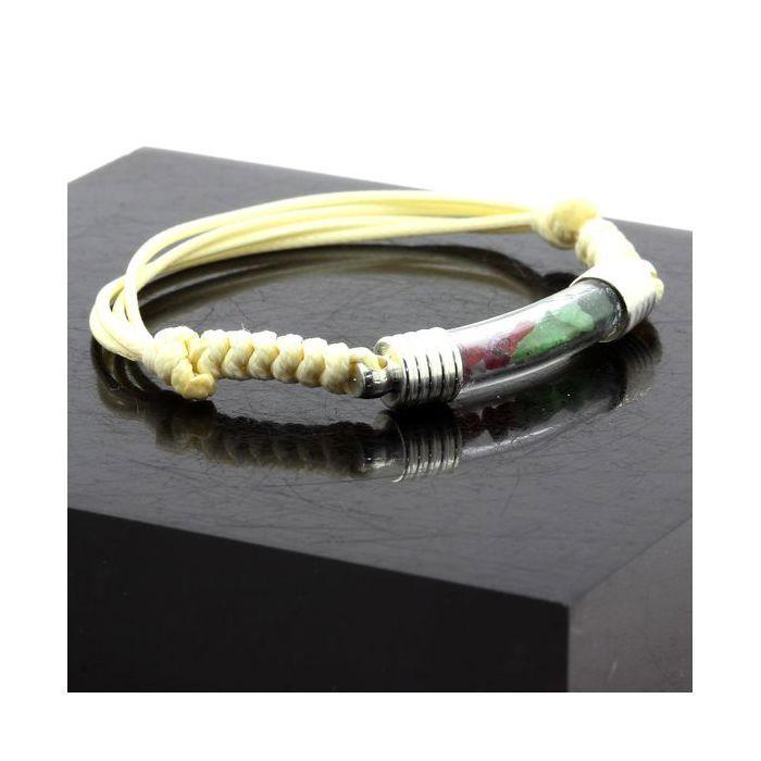 Stones and Minerals. Ruby + Raw Tsavorite Garnet Bracelet. Beige.