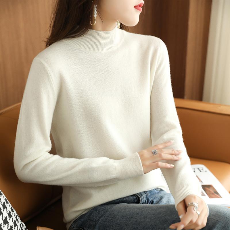 Элегантный темпераментный женский свитер с полувысоким воротником, тонкий с длинным рукавом, черный, для весны, осени и зимы, вязаная базовая рубашка для леди