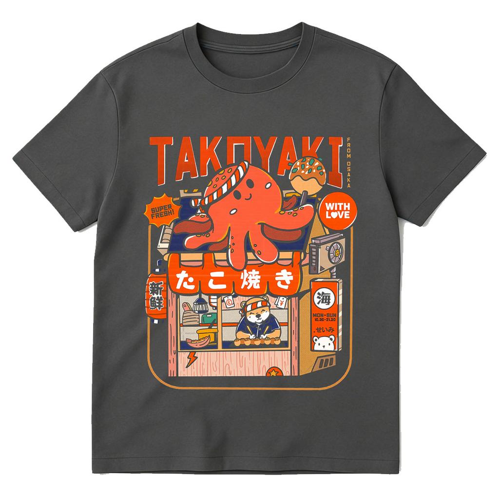 Japanese Takoyaki With Love Osaka Dotonbori Drunken Octopus Funny T Shirts Unisex Unisex Retro Harajuku Oversized Cotton Tshirts