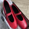 Кожаные ретро красные балетки женские эластичная перемычка круглый носок мелкий вырез плоская подошва Мэри Джейн одинарные туфли женские весна и осень