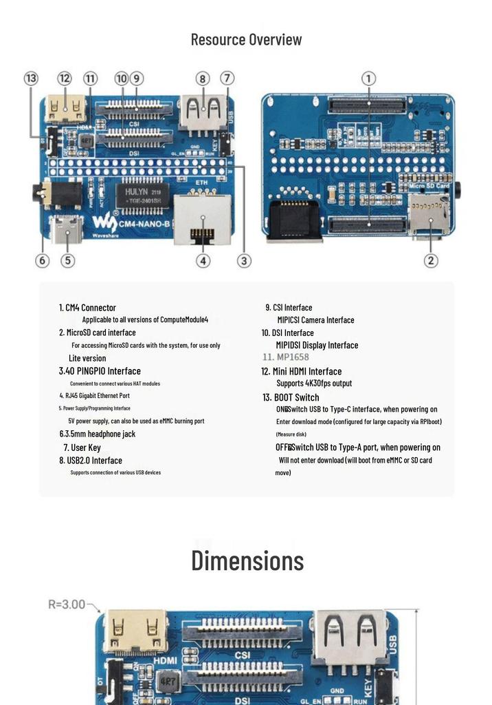 Плата расширения Raspberry Pi CM4 с портами Gigabit Ethernet, USB 2.0, CSI/DSI и Mini HDMI