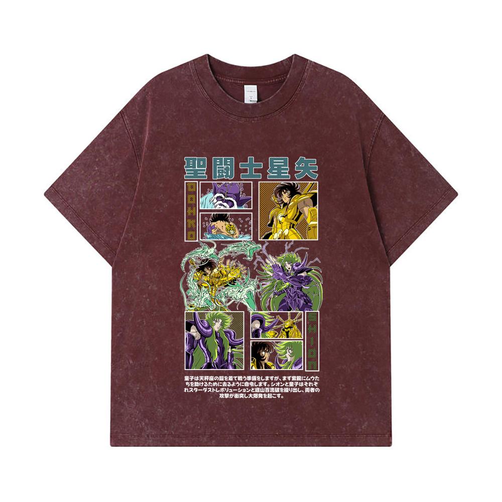 275 GSM Washed T-shirts 100% Cotton Saint Seiya V5 Dohko Shion Print Unisex Heavy Cotton T Shirt