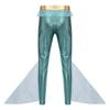 Mens Mermaid Pants King of the Seas Costume Elastic Waist Metallic Shiny Fishscale Print Tights Leggings for Halloween Cosplay