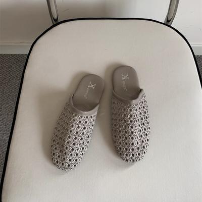 Летние французские тапочки 2025 года женские универсальные для улицы ретро плетеная сумка голова полудышащие нескользящая плоская подошва мюли прохладные тапочки