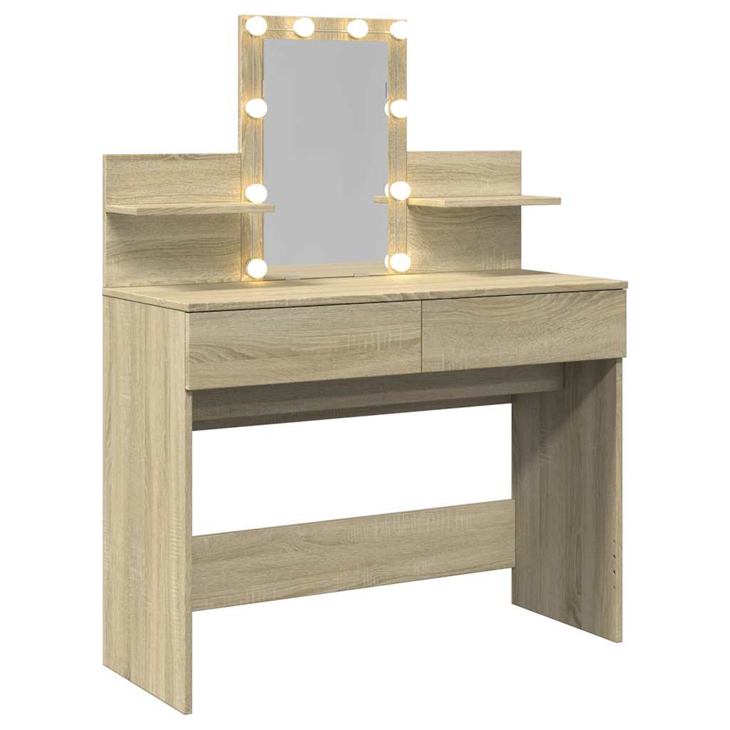 Makeup Table with LED Lighting Sonoma Oak Finish 100 x 40 x 130 cm