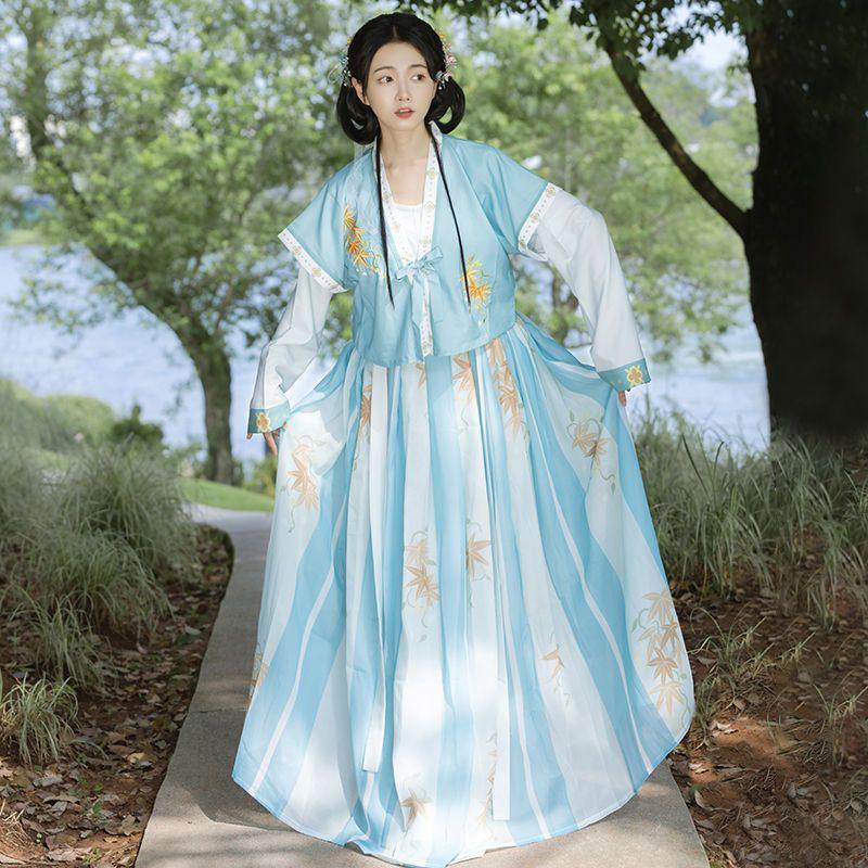 Chinese Tang Dynasty Style Hanfu Printing And Dyeing Big Swing Skirt Daily Women's Suit