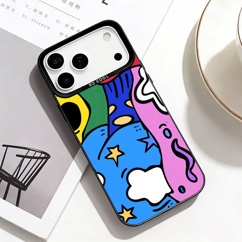 Модный Абстрактный Чехол для Телефона Для iPhone17,16,15,14,13,12,Pro Max Черный Цветной Чехол для Телефона