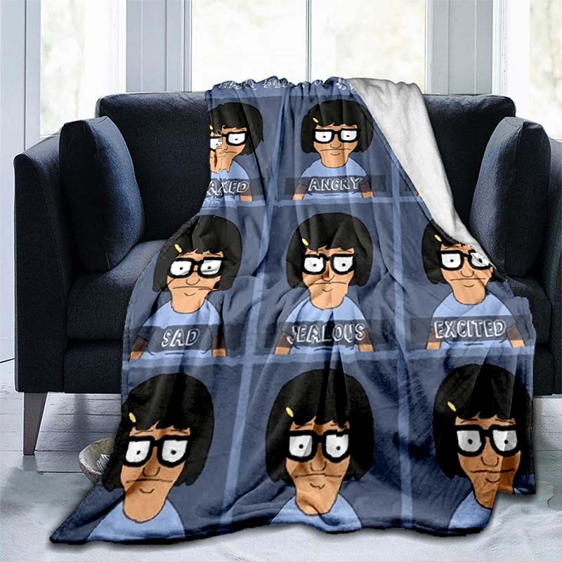 Bob's Burgers Blanket Moods of Tina Print Plush Quilt Home Office Sofa Travel Warm Casual Student Blankets Flannel Blanket